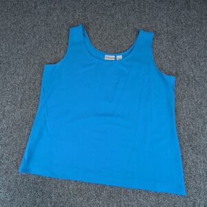 Chico's Women Tank Top Size 3 Blue Nylon Spandex Travelers Scoop Neck Y2K Shell